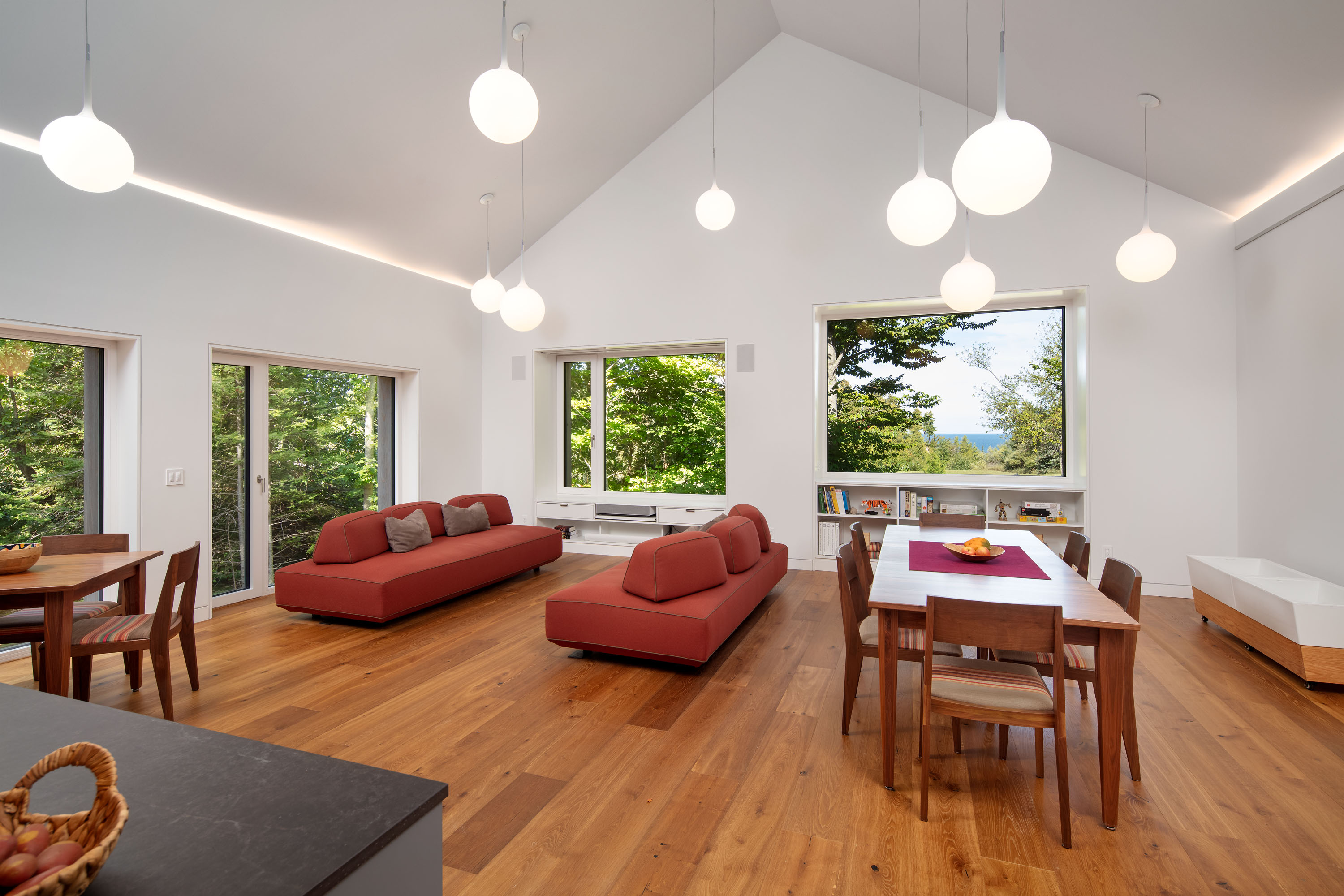 The open dining and living rooms.